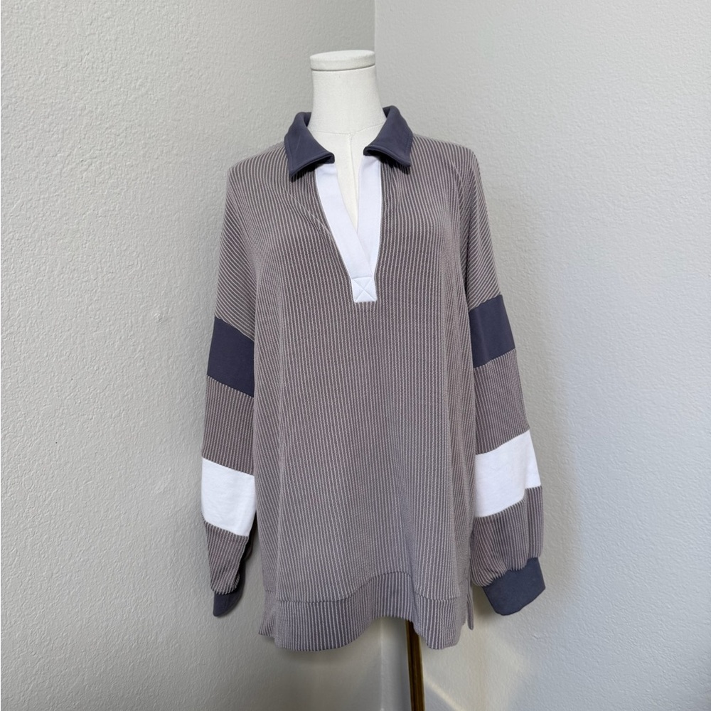 Striped Color Block V-Neck Long Sleeve Sweater M NWT
